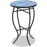Gaenor End Table Plant Stand in Blue Glass & Black Metal