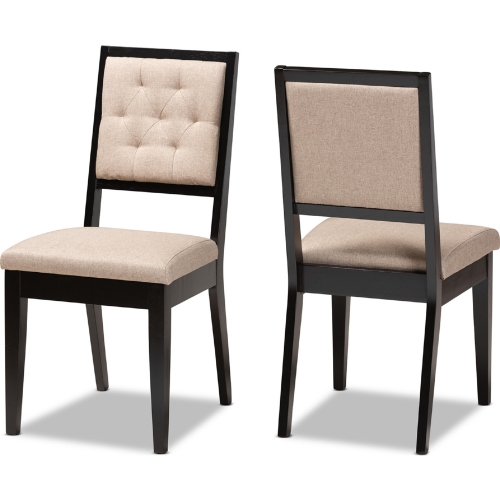 Gideon Dining Chair in Sand Fabric & Dark Wood (Set of 2)