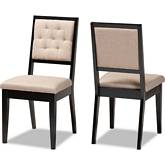 Gideon Dining Chair in Sand Fabric & Dark Wood (Set of 2)