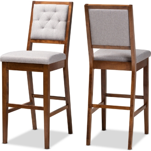 Gideon Bar Stool in Gray Fabric & Walnut Finish Wood (Set of 2)