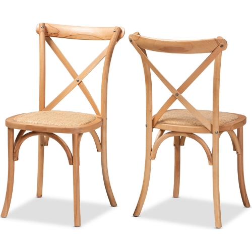 Tartan Dining Chair in Brown Woven Rattan & Wood (Set of 2)