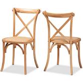Tartan Dining Chair in Brown Woven Rattan & Wood (Set of 2)