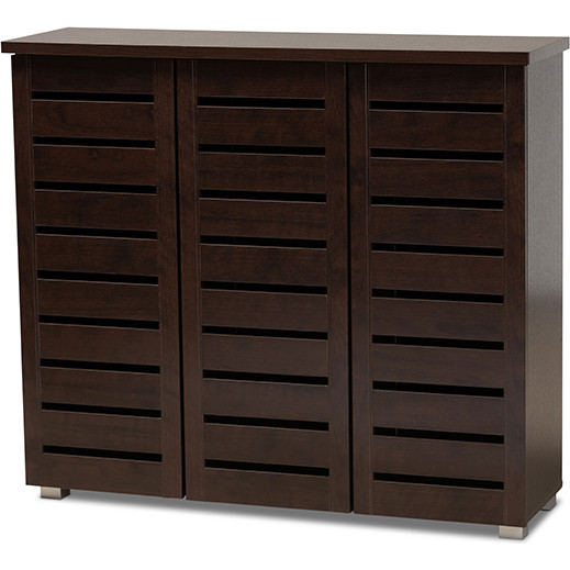 Baxton SC863533-Wenge Adalwin 3 Door Shoe Storage Cabinet in Dark