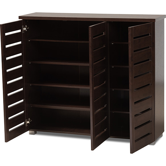Baxton SC863533-Wenge Adalwin 3 Door Shoe Storage Cabinet in Dark