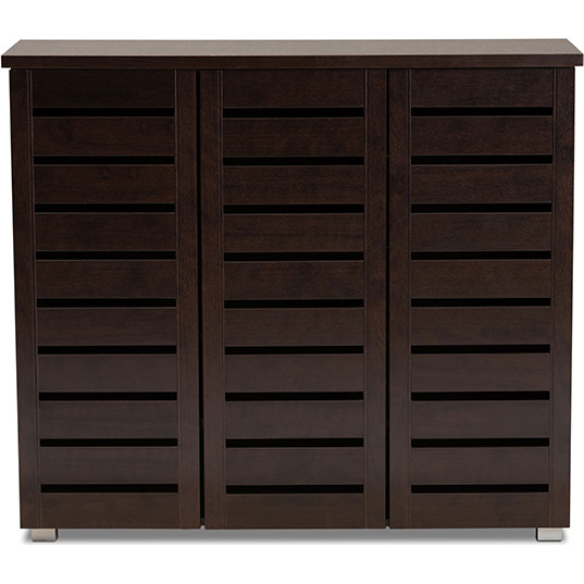 Baxton SC863533-Wenge Adalwin 3 Door Shoe Storage Cabinet in Dark
