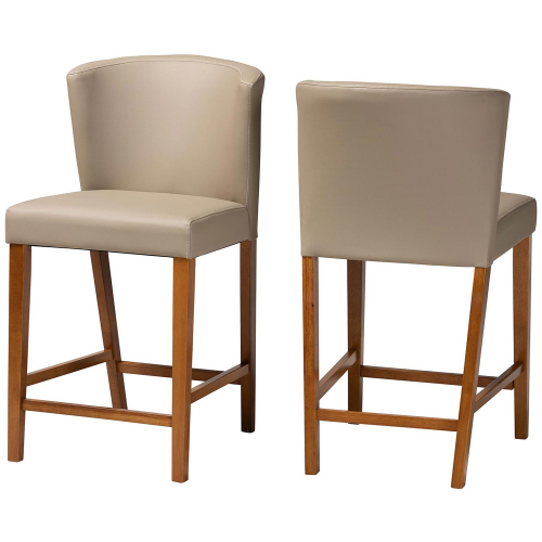 Olivia Counter Stool in Gray Leatherette & Dark Walnut Finish (Set of 2)