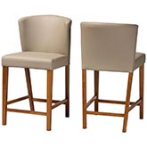 Olivia Counter Stool in Gray Leatherette & Dark Walnut Finish (Set of 2)