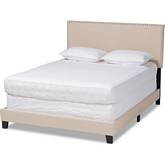 Ramon Full Panel Bed in Beige Fabric with Nailhead Trim