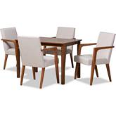 Glenda 5 Piece Dining Set in Gray Beige Fabric & Walnut Finish