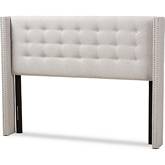 Ginaro King Winged Headboard in Tufted Gray Beige Fabric
