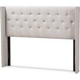 Ally King Winged Headboard in Tufted Gray Beige Fabric withNailhead