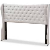 Cadence King Winged Headboard in Button Tufted Gray Beige Fabric