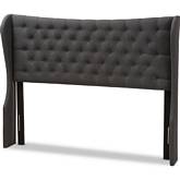 Cadence King Winged Headboard in Button Tufted Dark Gray Fabric