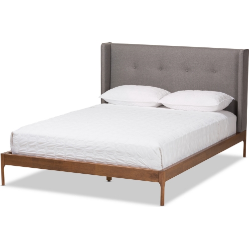 Brooklyn King Platform Bed in Gray Fabric & Walnut Wood
