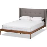 Brooklyn King Platform Bed in Gray Fabric & Walnut Wood