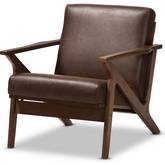 Bianca Lounge Chair in Distressed Brown Leatherette & Walnut