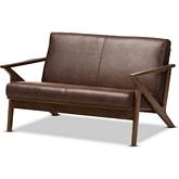 Bianca Loveseat in Distressed Brown Leatherette & Walnut