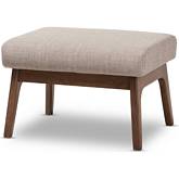 Bianca Ottoman in Gray Fabric & Walnut