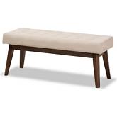 Elia Bench in Tufted Beige Fabric & Walnut Wood