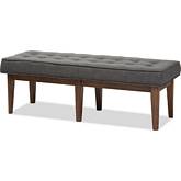 Lucca Bench in Tufted Dark Gray Fabric & Walnut Finish