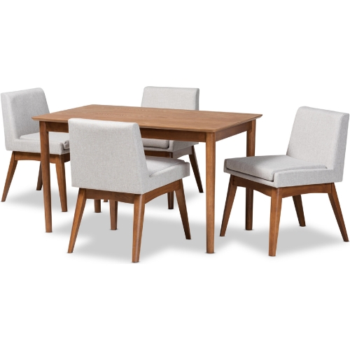 Nexus 5 Piece Dining Set in Gray Beige Fabric & Walnut Finish