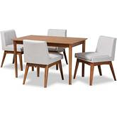 Nexus 5 Piece Dining Set in Gray Beige Fabric & Walnut Finish