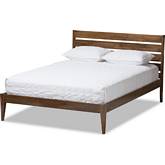Elmdon Full Platform Bed with Slatted Headboard in Walnut Finish