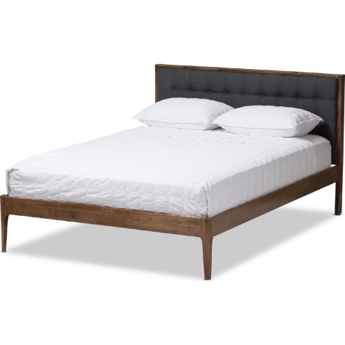 Jupiter King Platform Bed in Tufted Gray Fabric