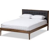 Jupiter King Platform Bed in Tufted Gray Fabric