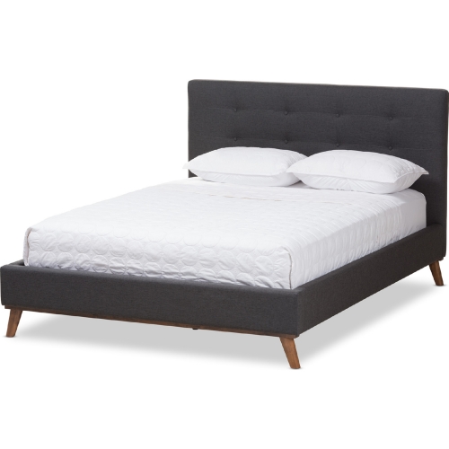 Valencia Queen Platform Bed in Tufted Dark Gray Fabric