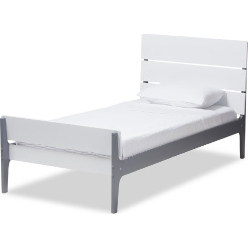 Nereida Twin Platform Bed in White & Gray Wood