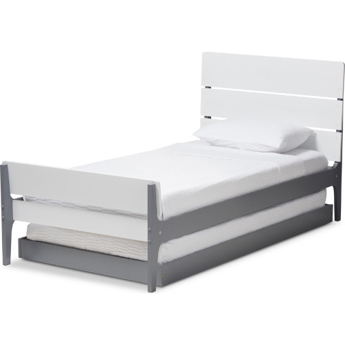 Nereida Twin Platform Bed with Trundle in White & Gray Wood