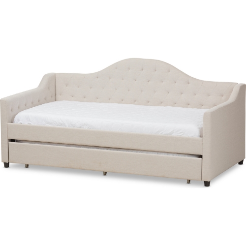 Perry Twin Daybed with Trundle in Tufted Light Beige Fabric