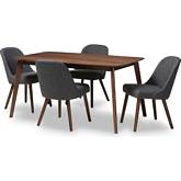 Cody 5 Piece Dining Set in Dark Gray Fabric Walnut Finish Wood