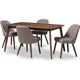 Cody 5 Piece Dining Set in Light Gray Fabric Walnut Finish Wood