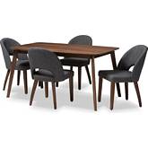 Wesley 5 Piece Dining Set in Dark Gray Fabric &Walnut Finish Wood