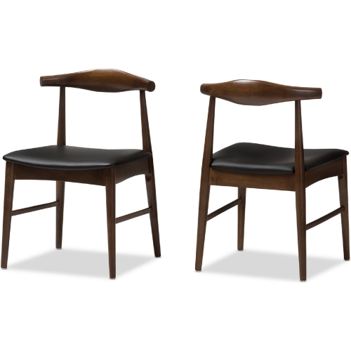 Winton Dining Chair in Black Leatherette & Walnut Finish (Set of 2)