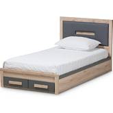 Pandora 2 Drawer Twin Storage Platform Bed in Gray & Oak Finish