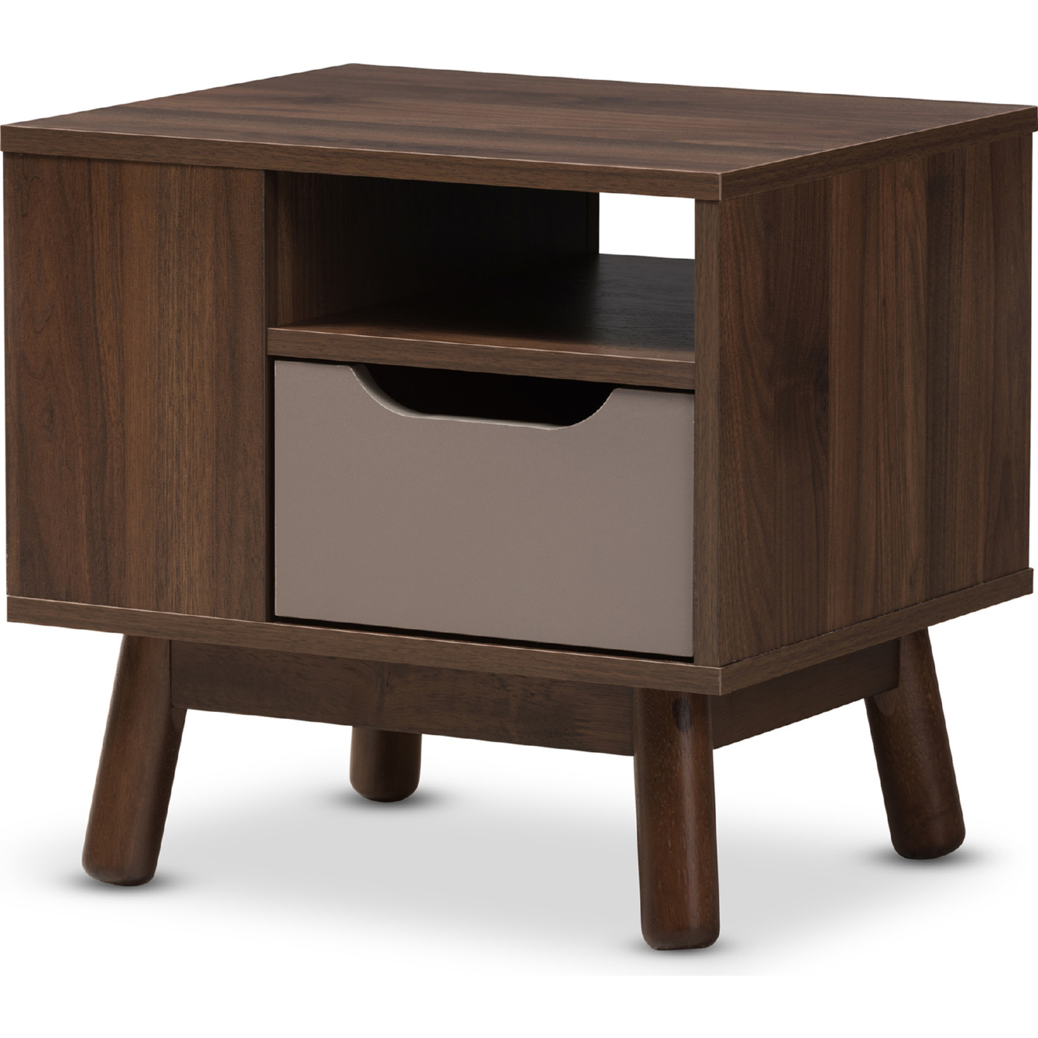 Baxton ST 284700Brown/GreyNS Britta Walnut Brown & Gray Wood Nightstand