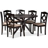 Carlin 7 Piece Dining Set Sand Fabric & in Dark Brown Wood