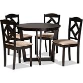 Morigan 5 Piece Dining Set in Sand Fabric & Dark Wood