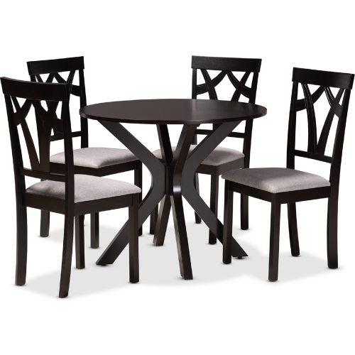 Luise 5 Piece Dining Set in Gray Fabric & Dark Wood