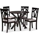 Luise 5 Piece Dining Set in Gray Fabric & Dark Wood