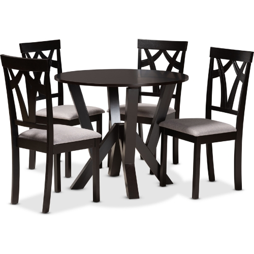 Branca 5 Piece Dining Set in Gray Fabric & Dark Wood