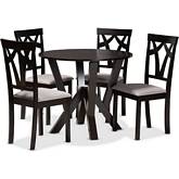 Branca 5 Piece Dining Set in Gray Fabric & Dark Wood