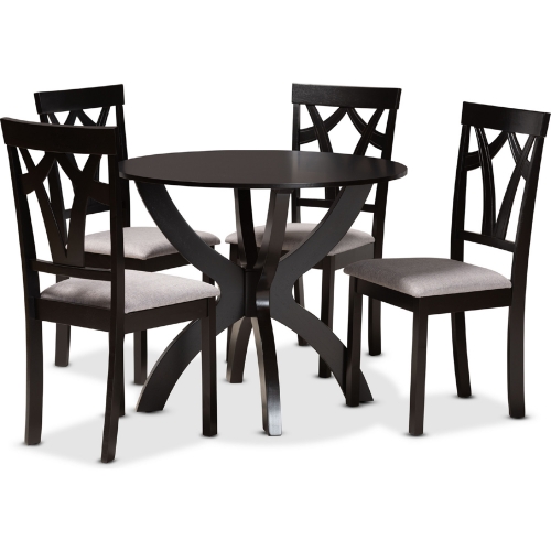 Rasa 5 Piece Dining Set in Gray Fabric & Dark Wood
