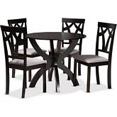 Rasa 5 Piece Dining Set in Gray Fabric & Dark Wood