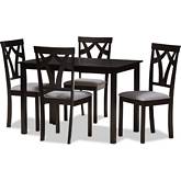 Sylvia 5 Piece Dining Set in Gray Fabric & Espresso Brown Finish