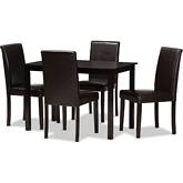 Mia 5 Piece Dining Set in Dark Brown Leatherette