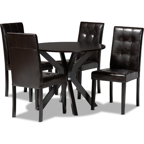 Marie 5 Piece Dining Set in Brown Leatherette & Dark Wood